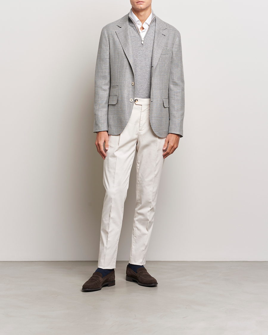 Hombres | Blazers | Brunello Cucinelli | Prince Of Wales Check Blazer Pearl Grey