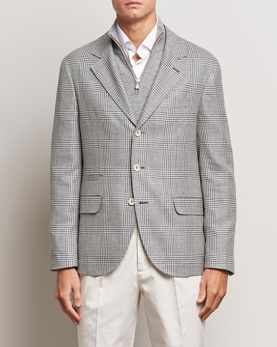 Hombres | Blazers | Brunello Cucinelli | Prince Of Wales Check Blazer Pearl Grey