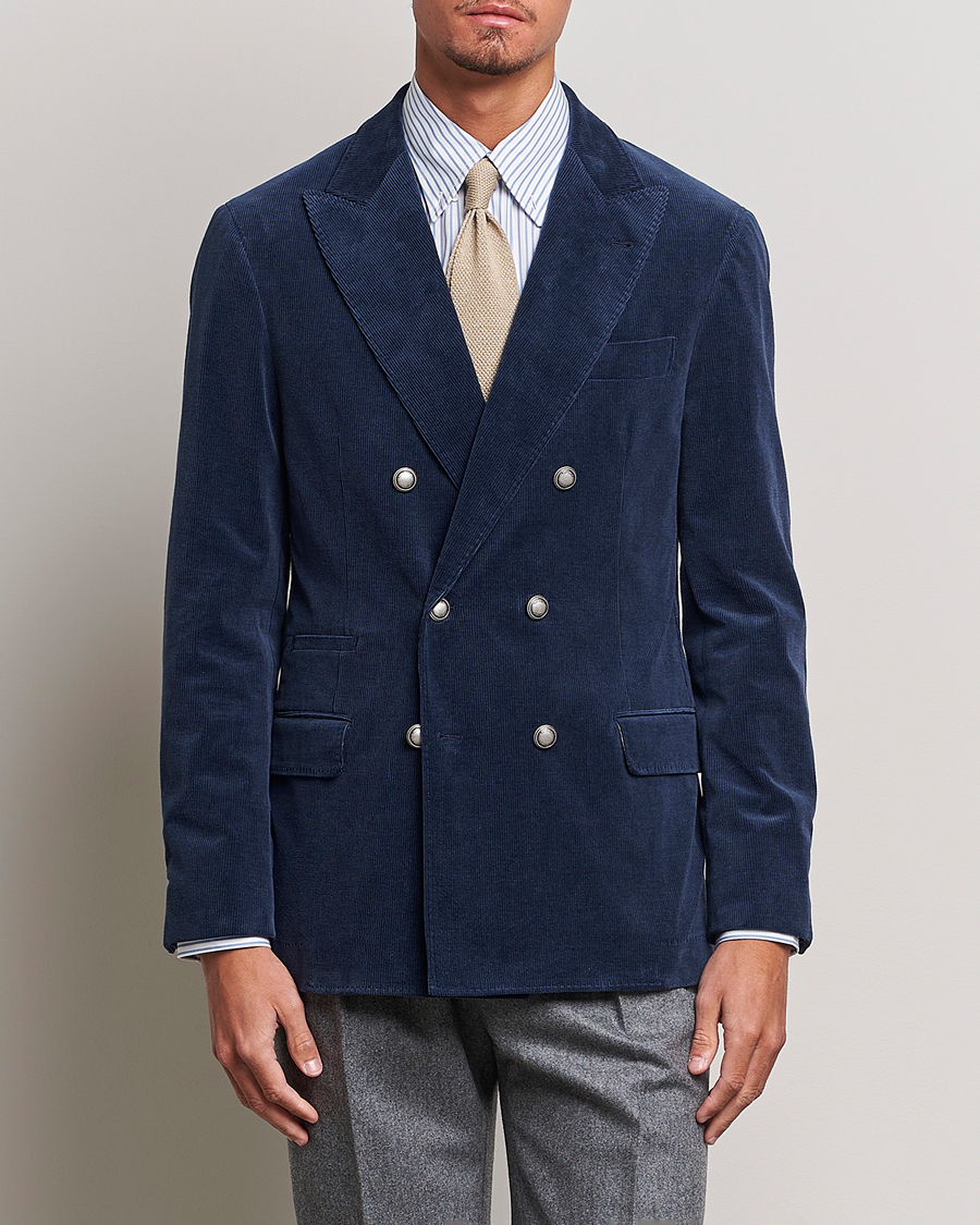 Hombres | Blazers | Brunello Cucinelli | Double Breasted Corduroy Blazer Royal Blue