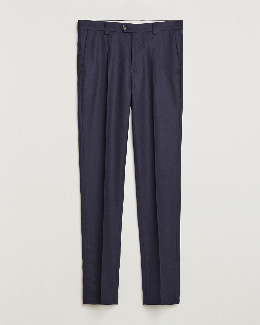 Hombres | Pantalones | Brunello Cucinelli | Slim Fit Pleated Flannel Trousers Navy