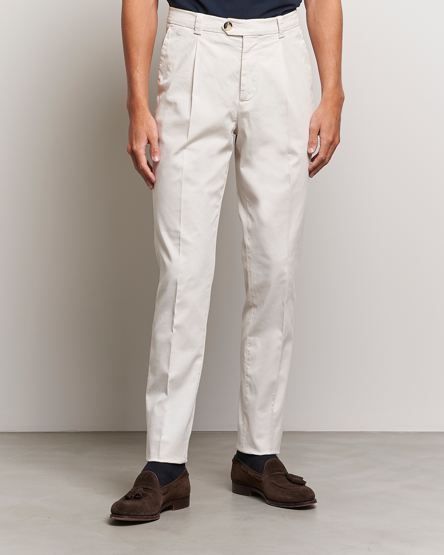 Hombres | Pantalones | Brunello Cucinelli | Slim Fit Pleated Trousers Off White