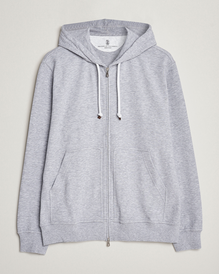 Hombres | Jerséis y prendas de punto | Brunello Cucinelli | Full Zip Hooded Sweater Grey Melange