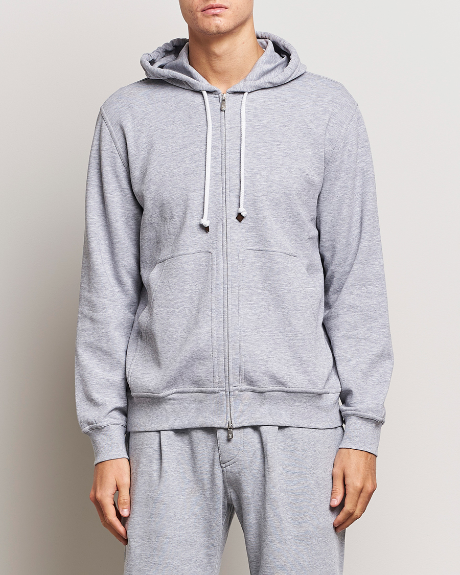 Hombres | Jerséis y prendas de punto | Brunello Cucinelli | Full Zip Hooded Sweater Grey Melange