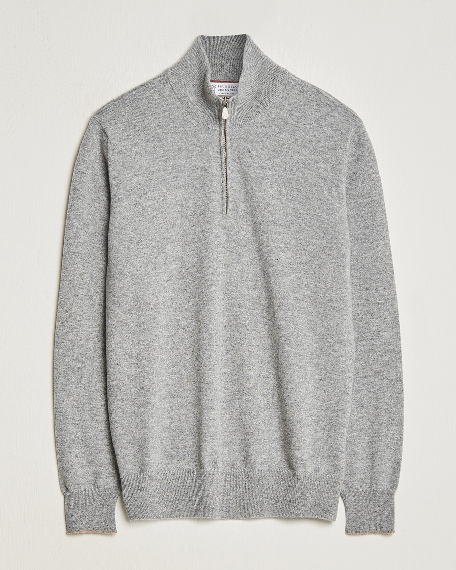 Hombres | Jerséis y prendas de punto | Brunello Cucinelli | 2 Ply Cashmere Half Zip Light Grey