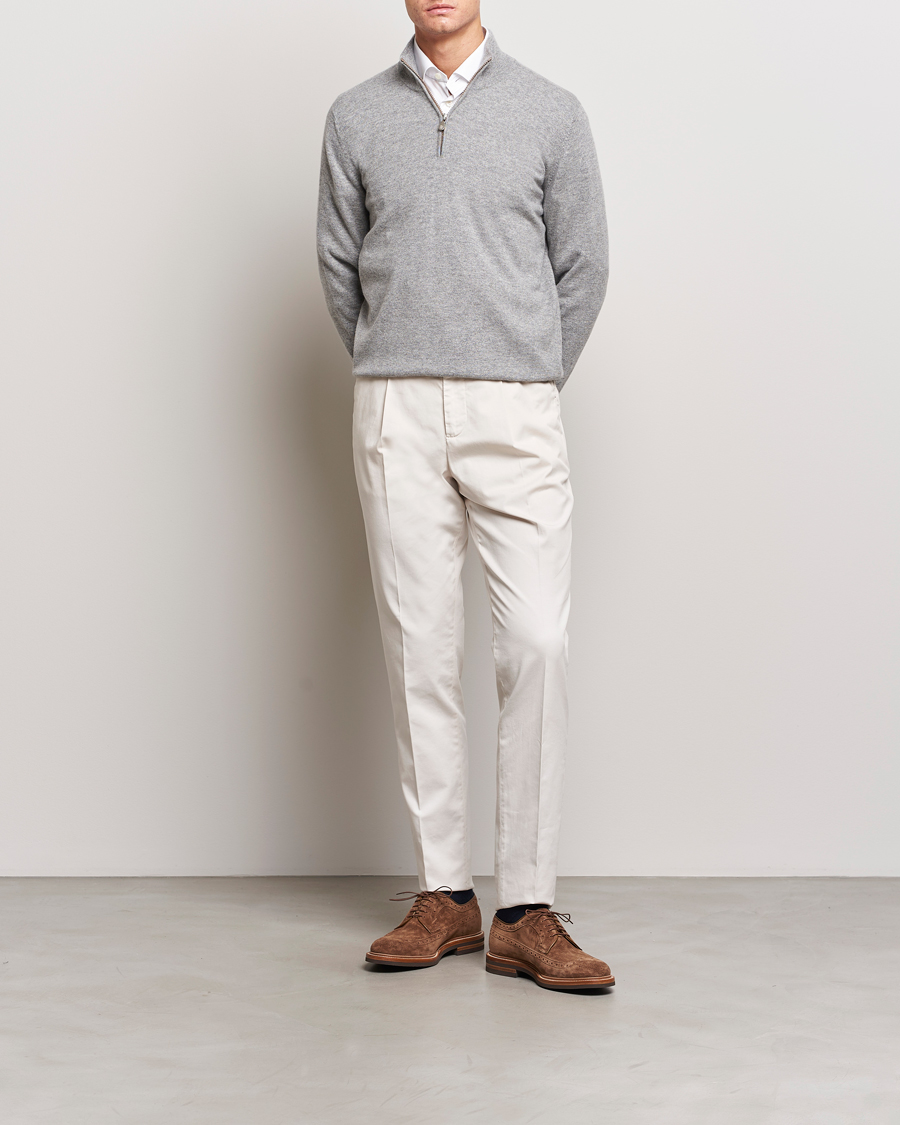 Hombres | Jerséis y prendas de punto | Brunello Cucinelli | 2 Ply Cashmere Half Zip Light Grey