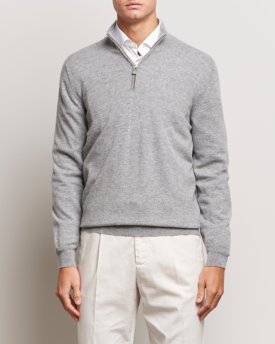 Hombres | Jerséis y prendas de punto | Brunello Cucinelli | 2 Ply Cashmere Half Zip Light Grey