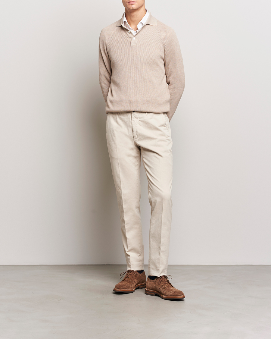 Hombres | Jerséis y prendas de punto | Brunello Cucinelli | Long Sleeve Knitted Polo Light Beige