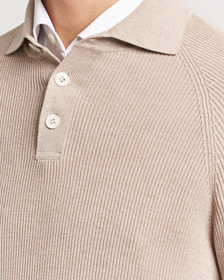 Hombres | Jerséis y prendas de punto | Brunello Cucinelli | Long Sleeve Knitted Polo Light Beige