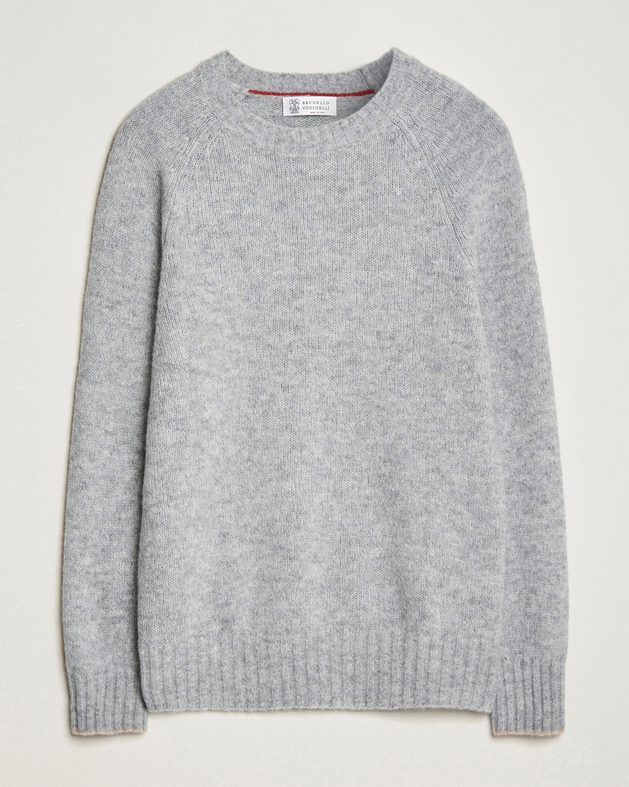 Hombres | Jerséis y prendas de punto | Brunello Cucinelli | Fluffy Crew Neck Sweater Light Grey