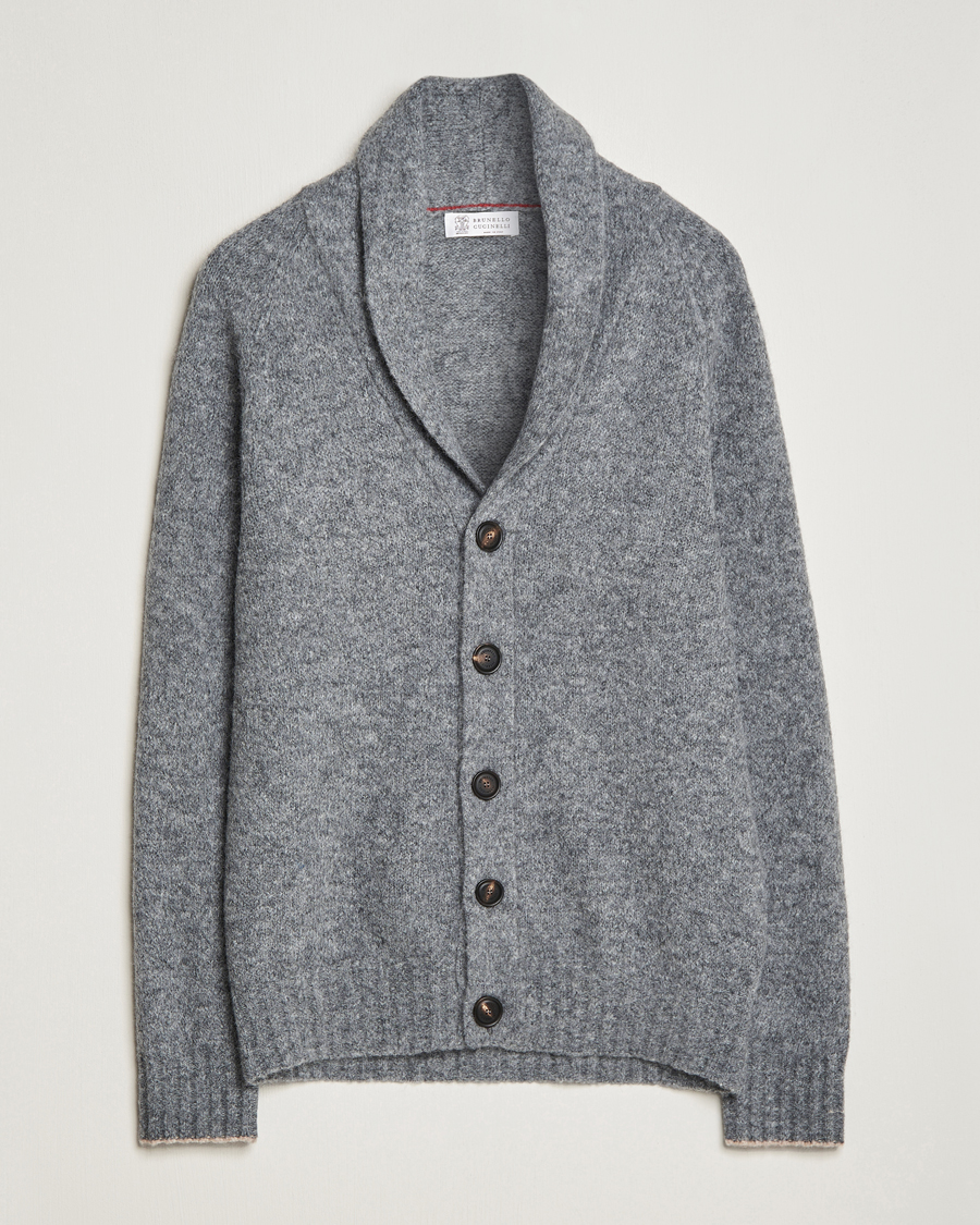 Hombres | Jerséis y prendas de punto | Brunello Cucinelli | Fluffy Shawl Collar Cardigan Grey Melange