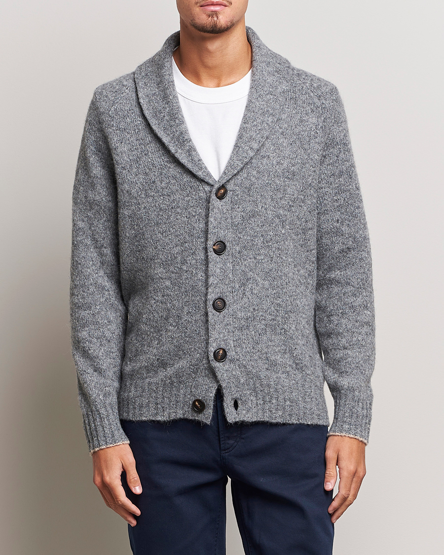 Hombres | Jerséis y prendas de punto | Brunello Cucinelli | Fluffy Shawl Collar Cardigan Grey Melange