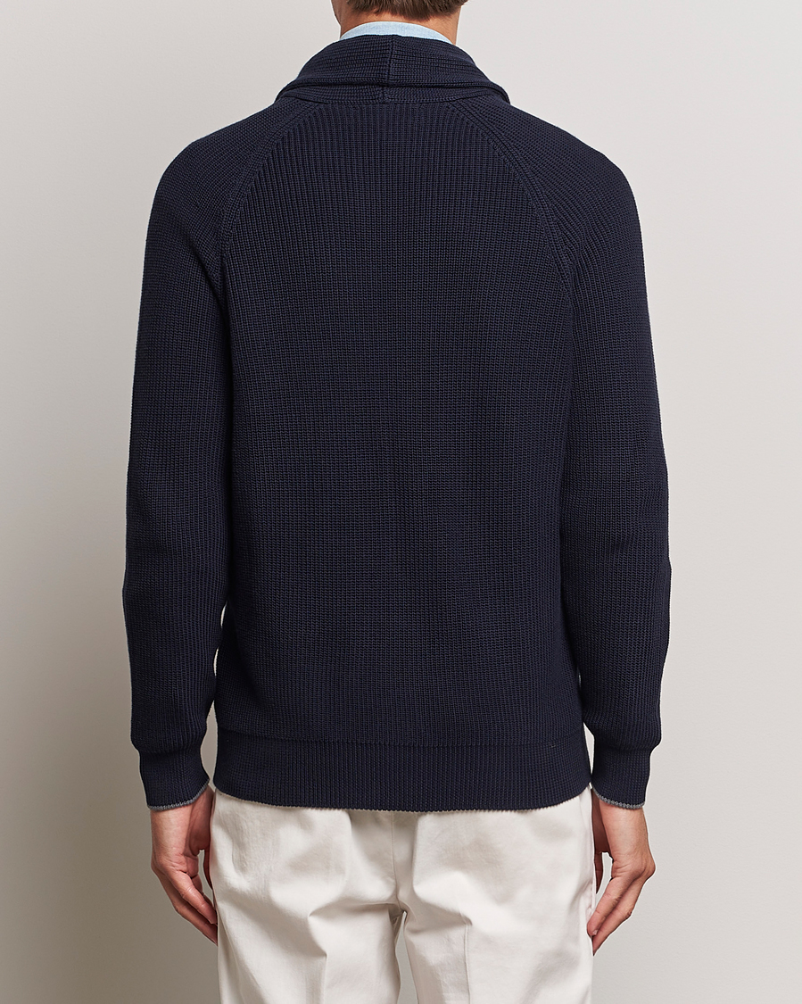 Hombres | Jerséis y prendas de punto | Brunello Cucinelli | Rib Wool Shawl Collar Cardigan Navy