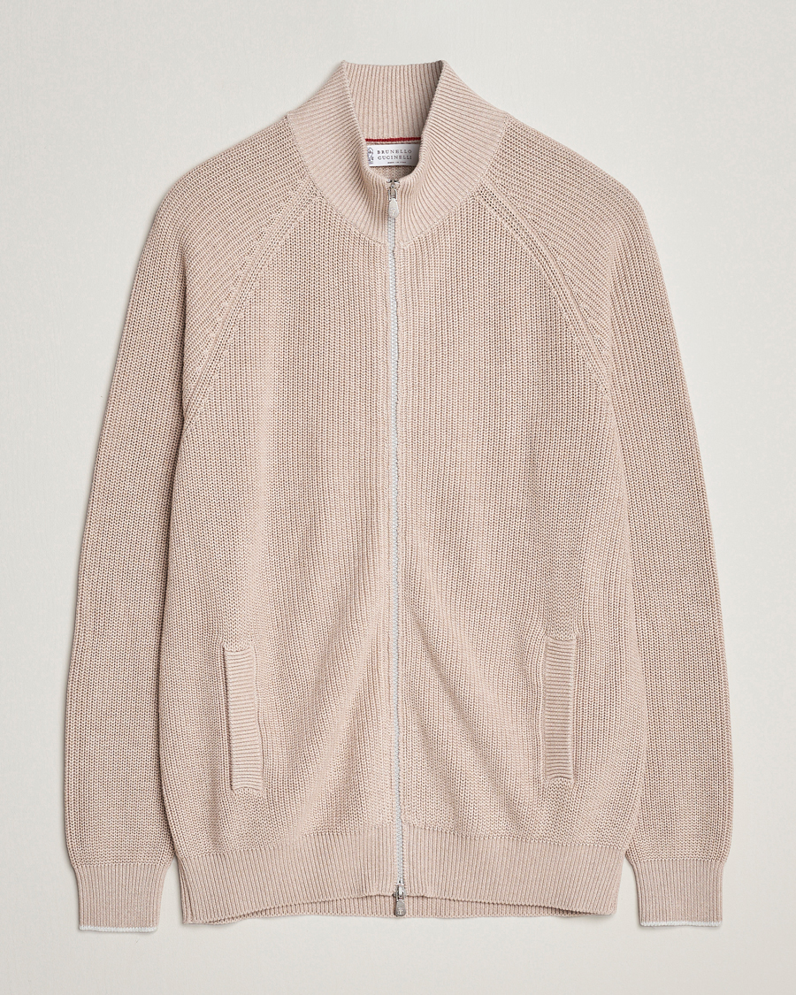 Hombres | Jerséis y prendas de punto | Brunello Cucinelli | Rib Wool Zip Cardigan Light Beige