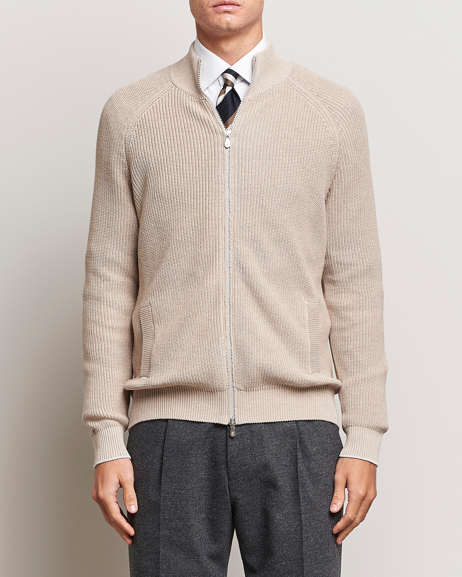 Hombres | Jerséis y prendas de punto | Brunello Cucinelli | Rib Wool Zip Cardigan Light Beige