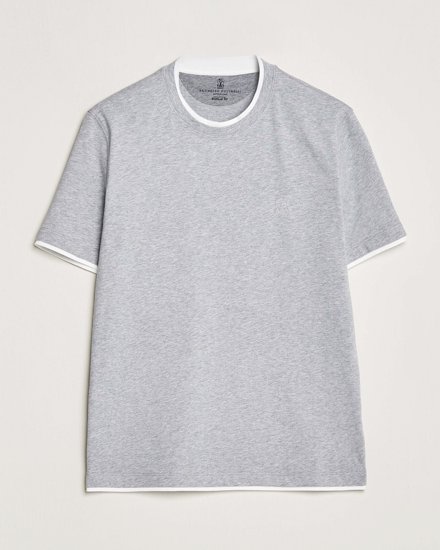 Hombres | Camisetas | Brunello Cucinelli | Short Sleeve Logo T-Shirt Light Grey