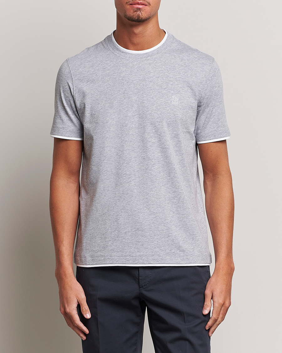 Hombres | Camisetas | Brunello Cucinelli | Short Sleeve Logo T-Shirt Light Grey