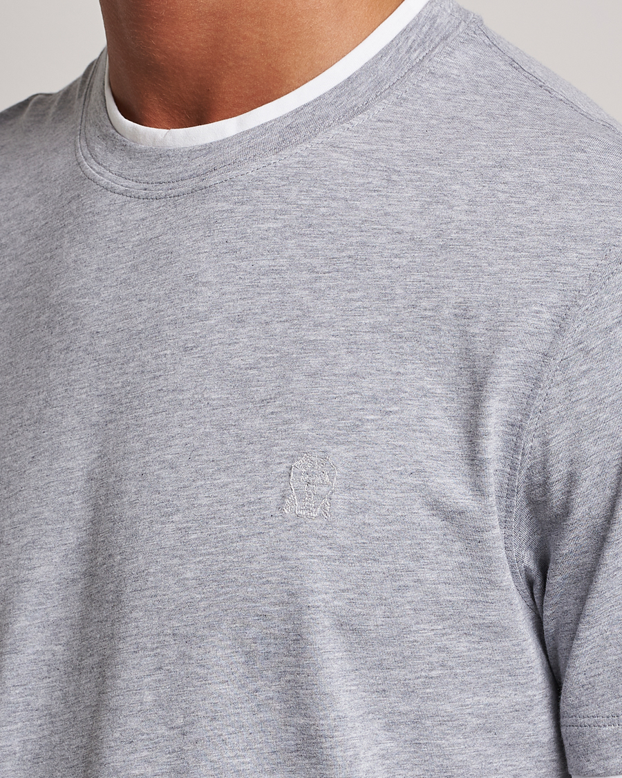Hombres | Camisetas | Brunello Cucinelli | Short Sleeve Logo T-Shirt Light Grey