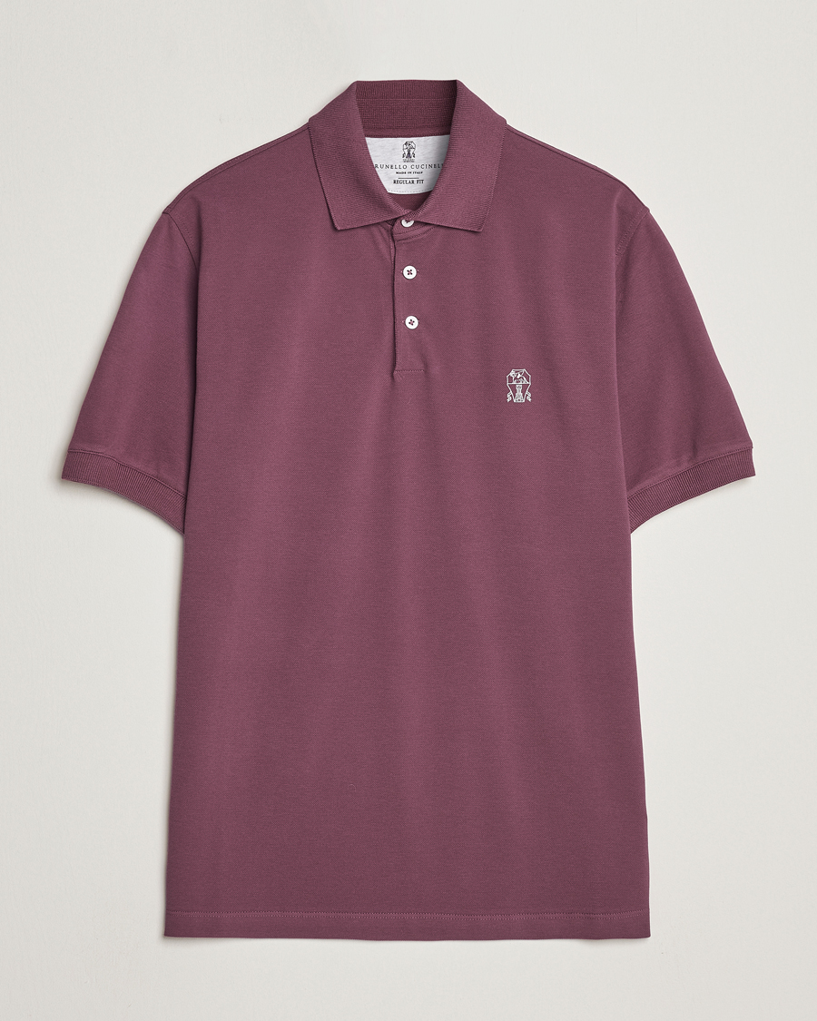 Hombres | Polos | Brunello Cucinelli | Short Sleeve Logo Polo Burgundy