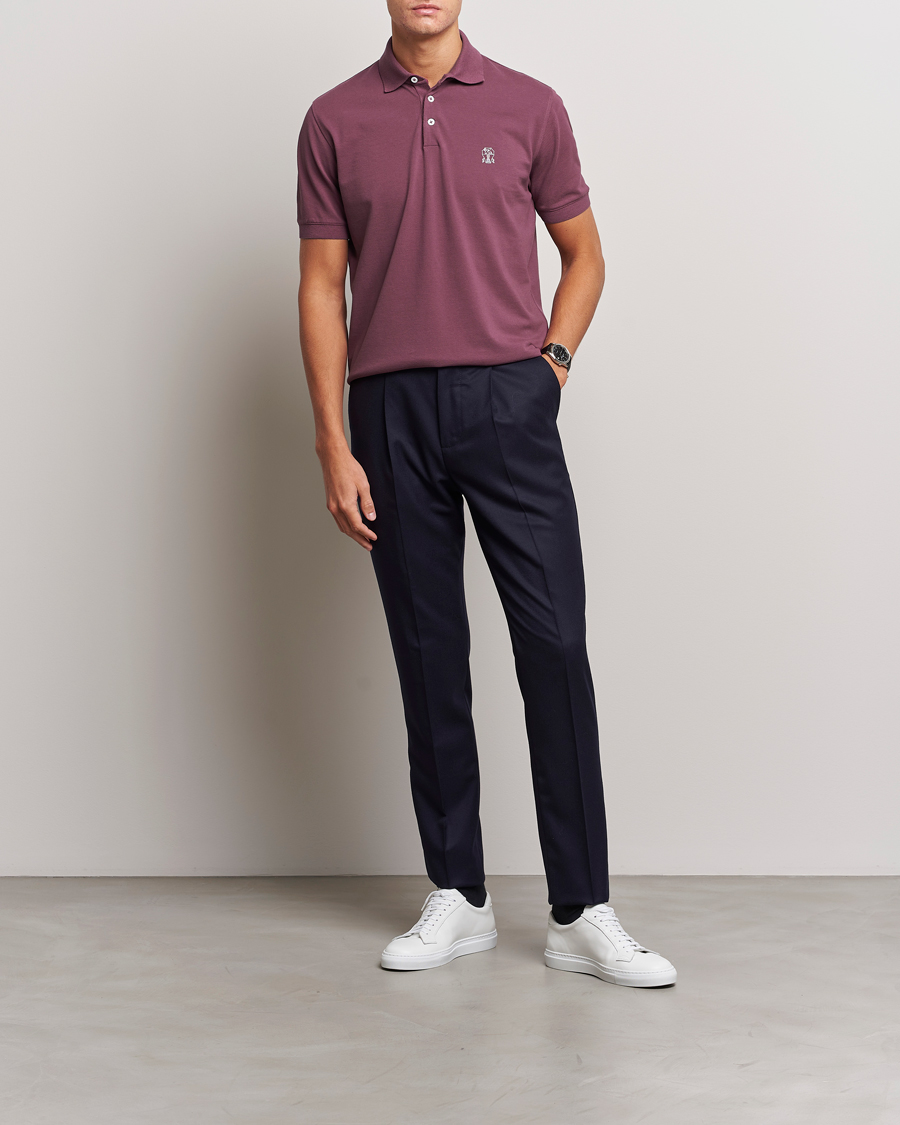 Hombres | Polos | Brunello Cucinelli | Short Sleeve Logo Polo Burgundy