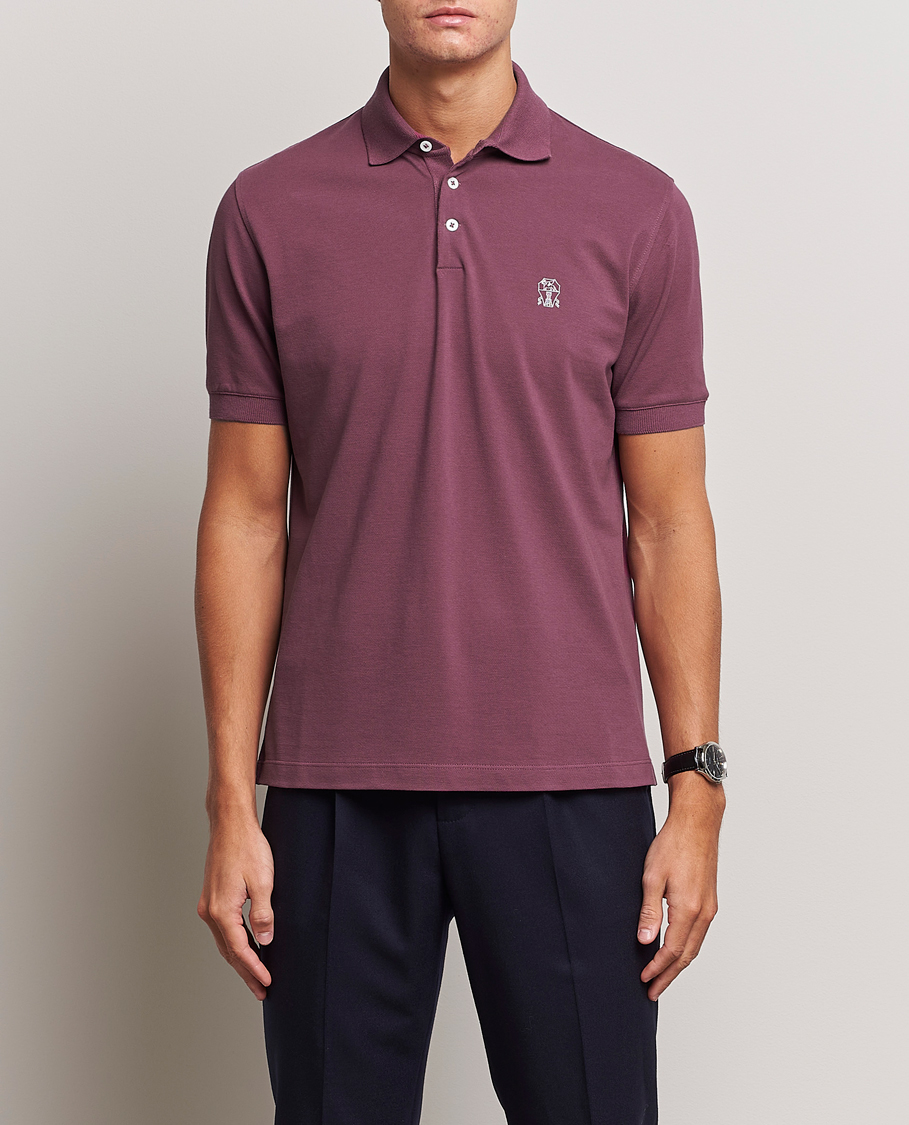 Hombres | Polos | Brunello Cucinelli | Short Sleeve Logo Polo Burgundy