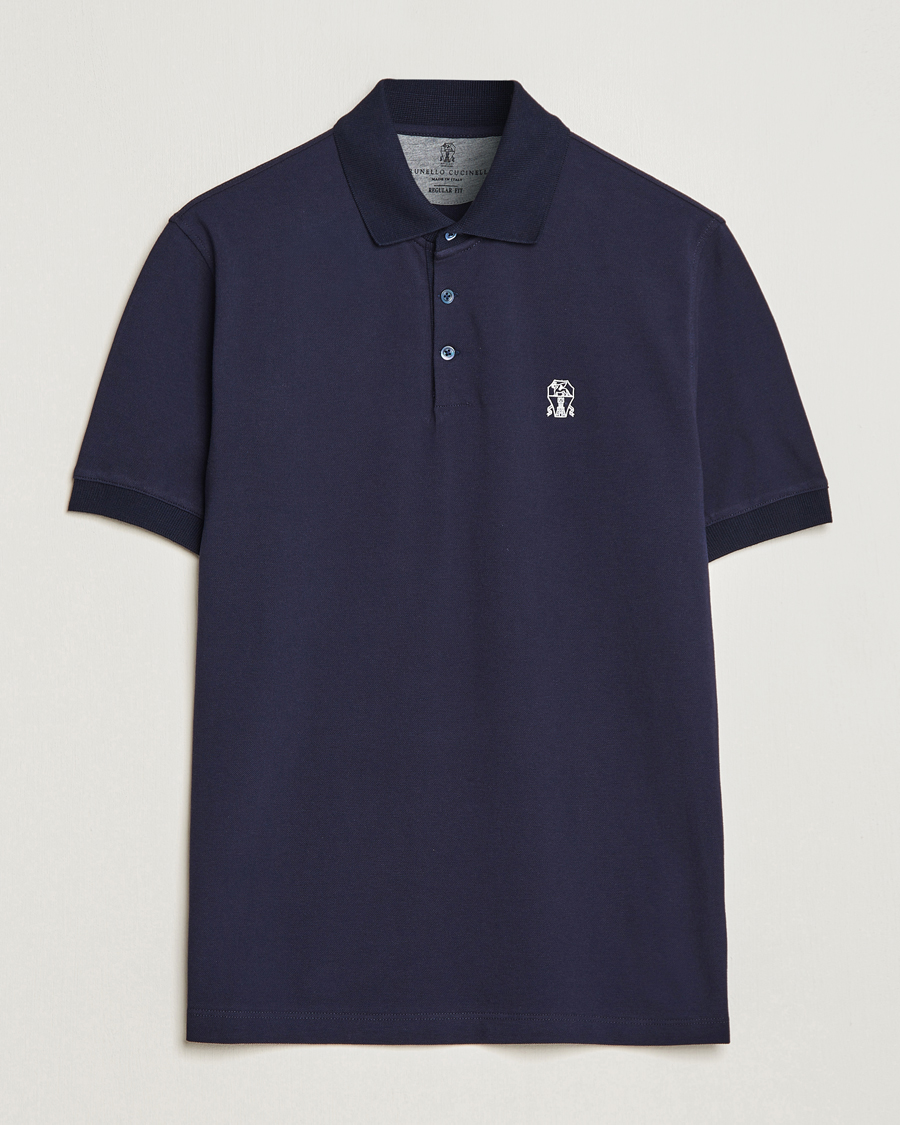 Hombres | Polos | Brunello Cucinelli | Short Sleeve Logo Polo Dark Blue