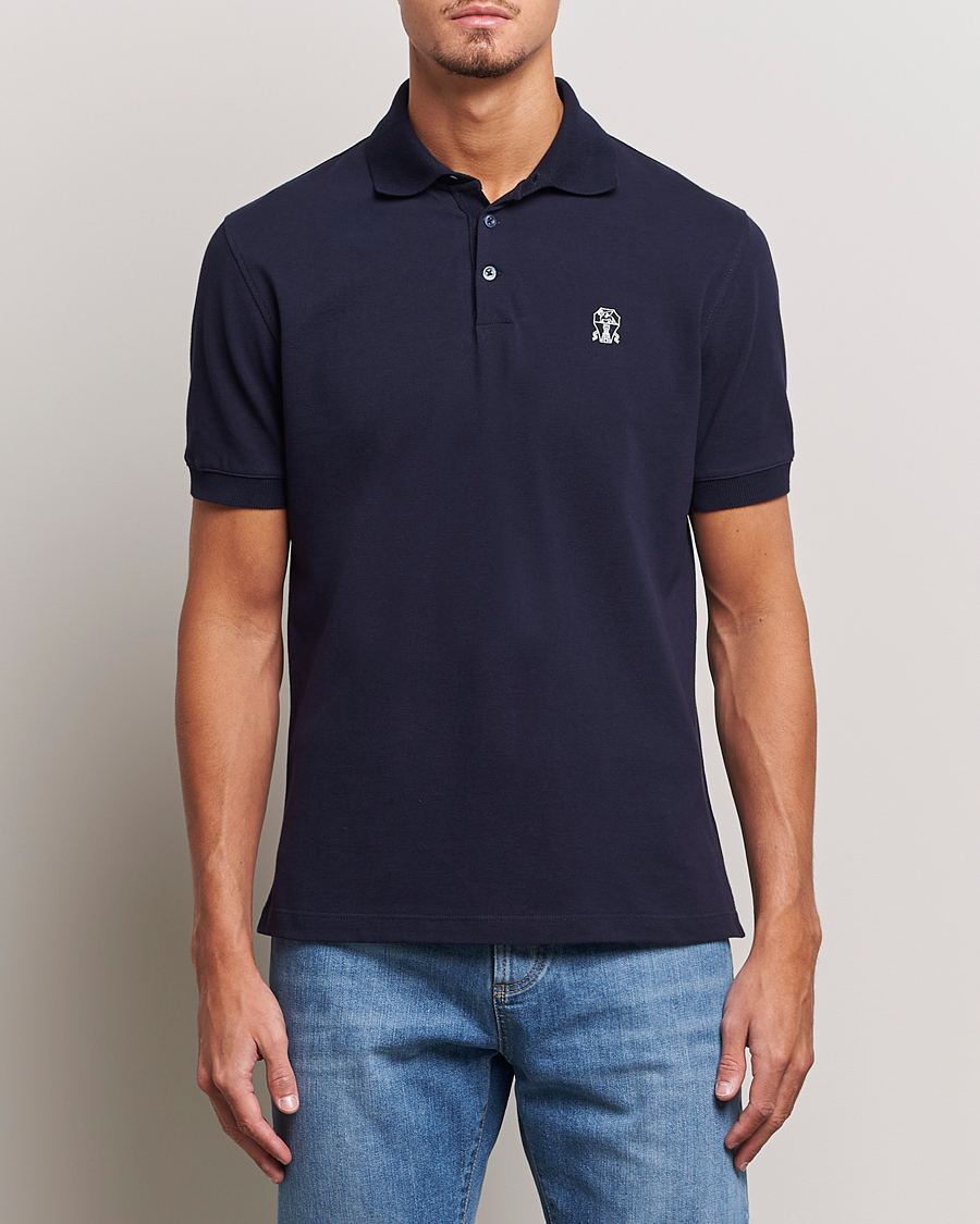 Hombres | Polos | Brunello Cucinelli | Short Sleeve Logo Polo Dark Blue