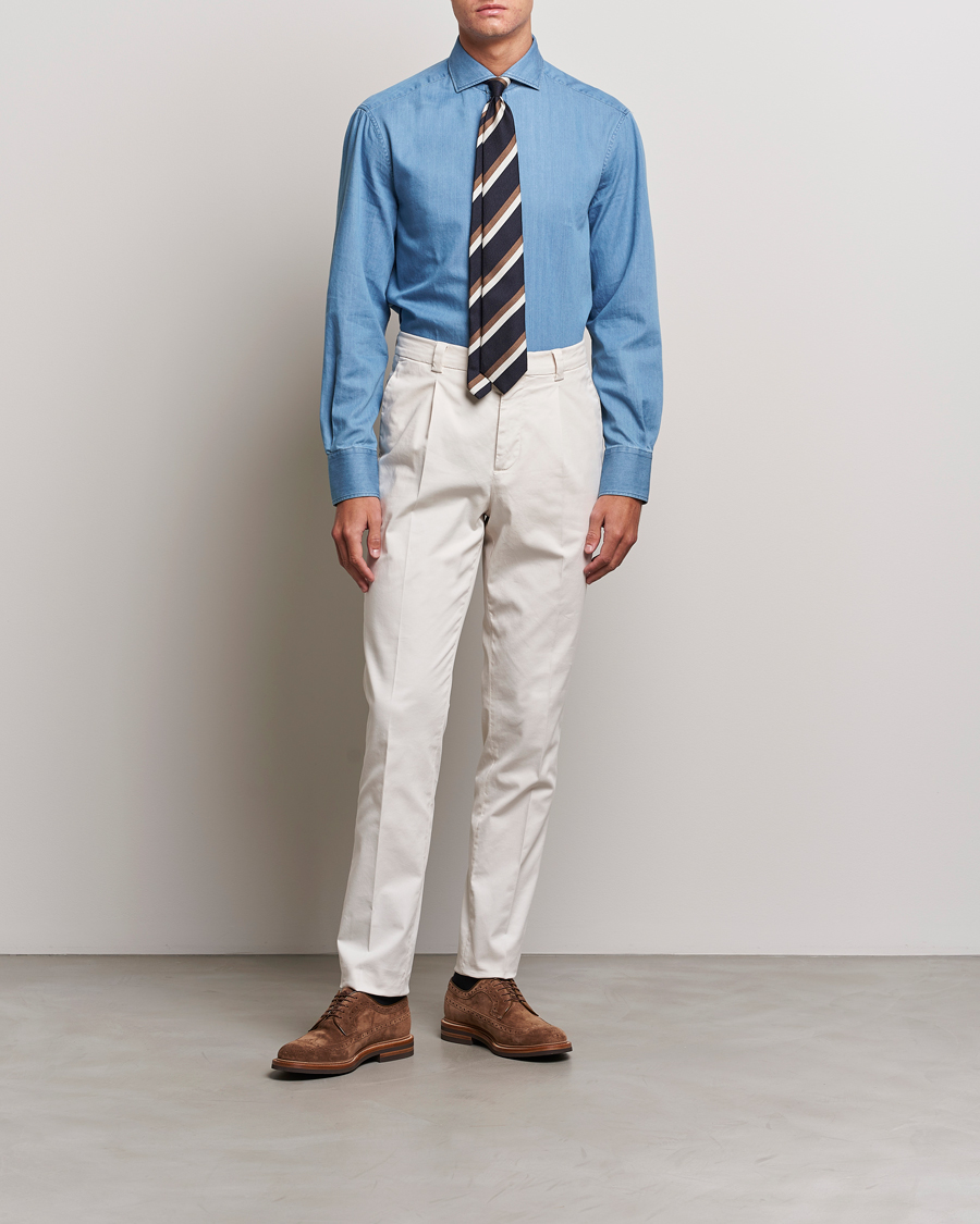 Hombres | Camisas | Brunello Cucinelli | Slim Fit Denim Shirt Indigo Blue