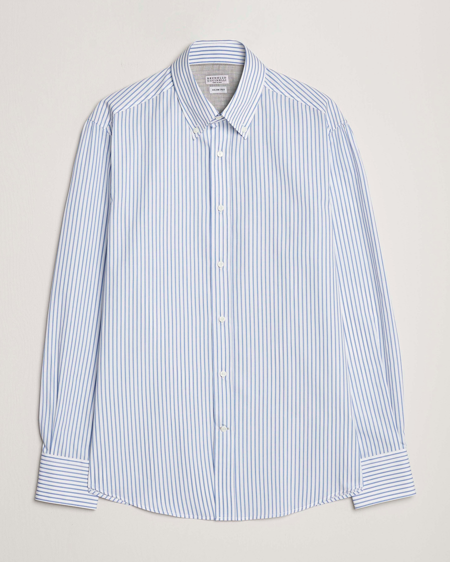 Hombres | Camisas | Brunello Cucinelli | Slim Fit Button Down Shirt Light Blue Stripe