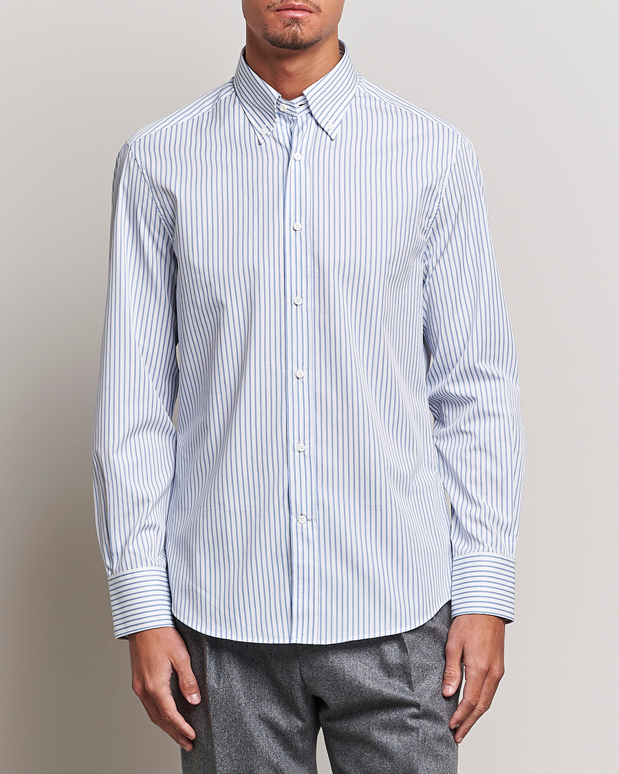 Hombres | Camisas | Brunello Cucinelli | Slim Fit Button Down Shirt Light Blue Stripe