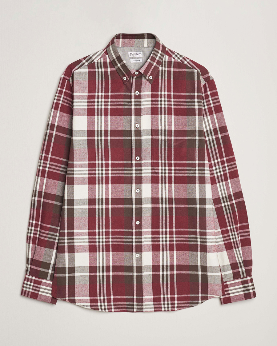 Hombres | Camisas | Brunello Cucinelli | Slim Fit Button Down Madras Shirt Burgundy
