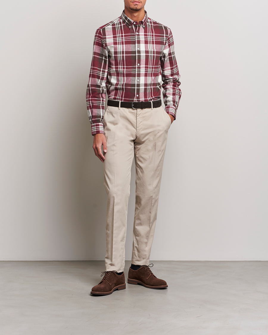Hombres | Camisas | Brunello Cucinelli | Slim Fit Button Down Madras Shirt Burgundy
