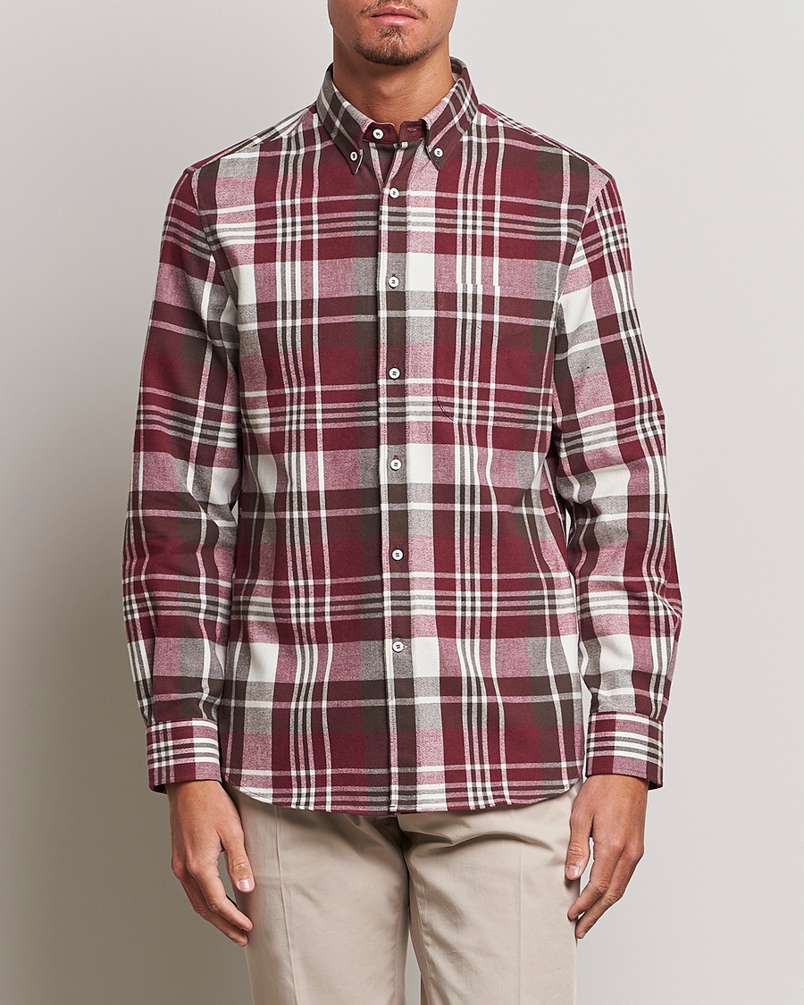 Hombres | Camisas | Brunello Cucinelli | Slim Fit Button Down Madras Shirt Burgundy