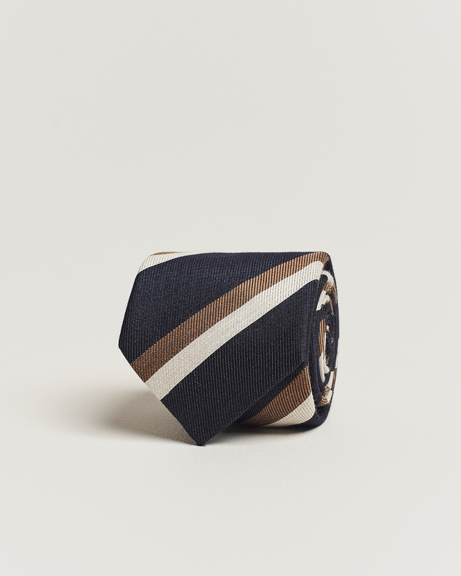 Hombres | Brunello Cucinelli Regimental Stripe Tie Navy/Grey | Brunello Cucinelli | Regimental Stripe Tie Navy/Grey