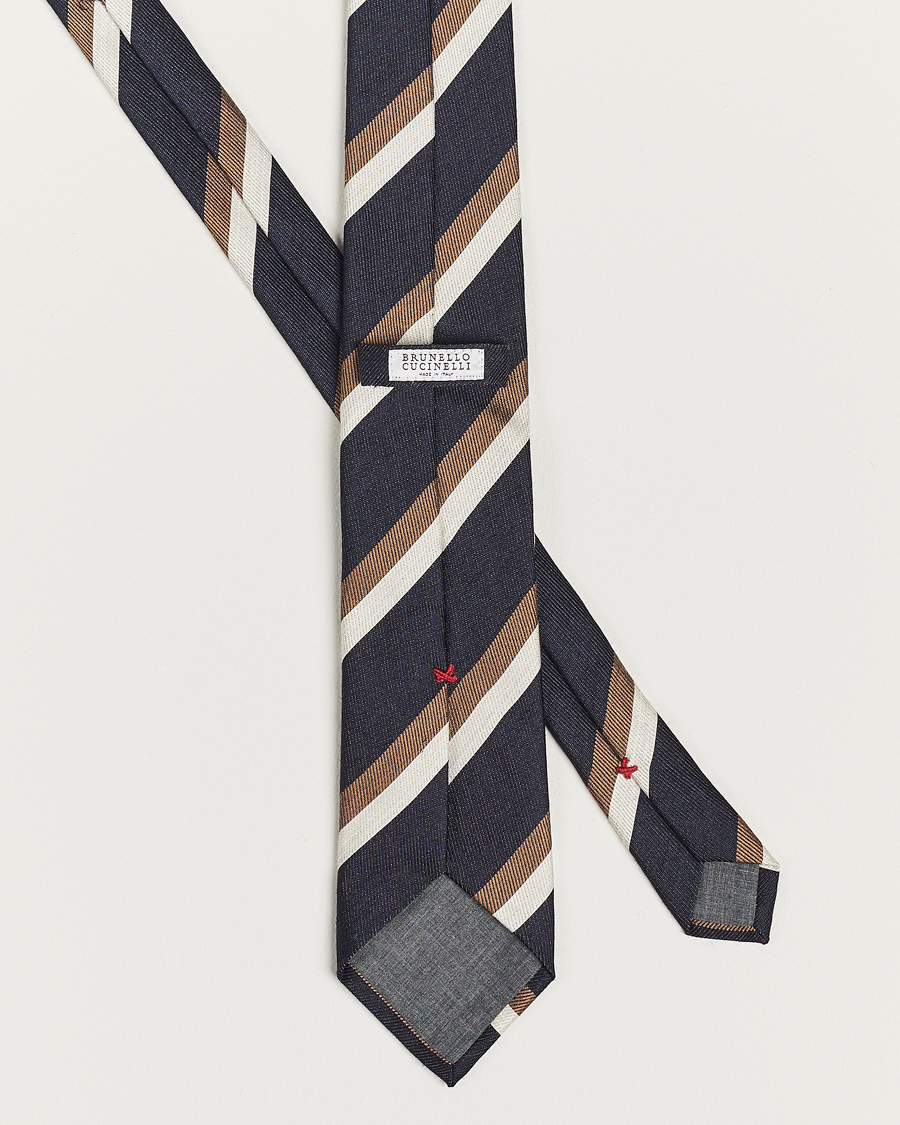 Hombres | Brunello Cucinelli Regimental Stripe Tie Navy/Grey | Brunello Cucinelli | Regimental Stripe Tie Navy/Grey