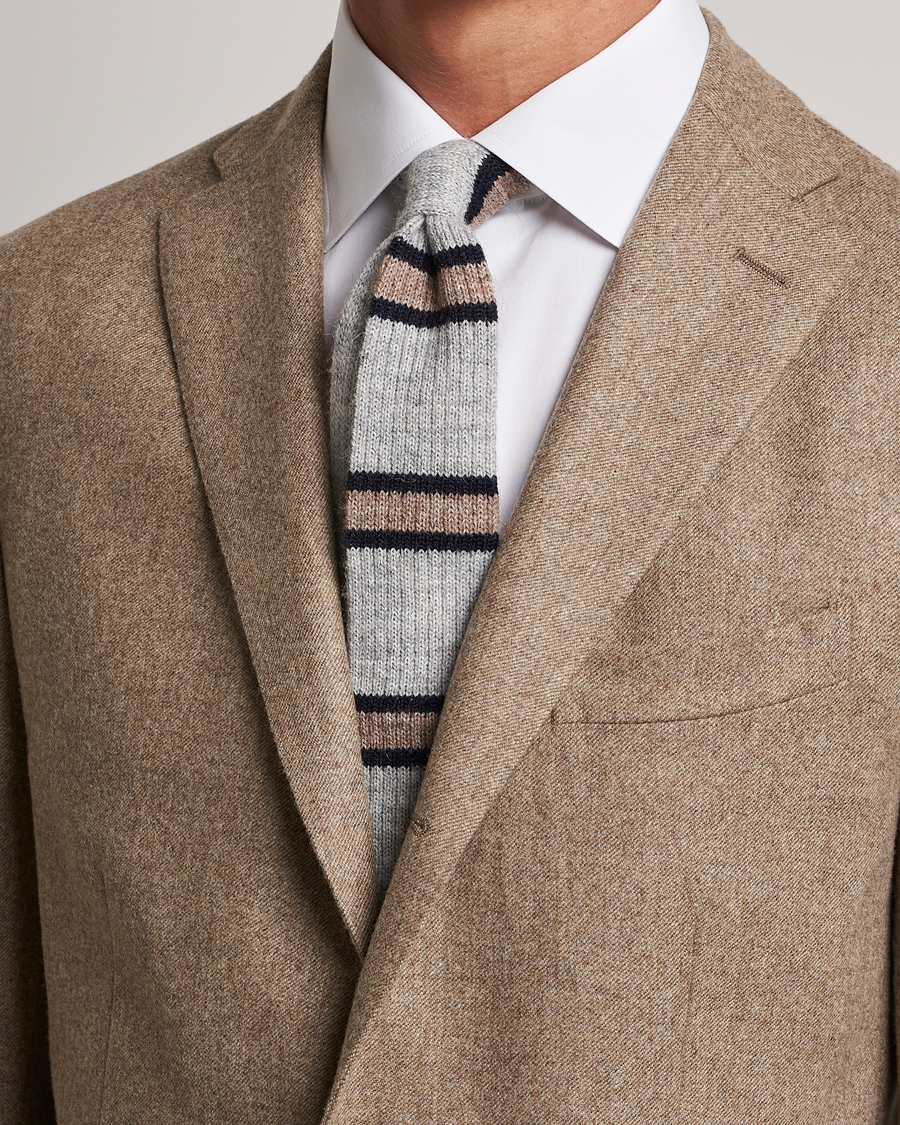 Hombres |  | Brunello Cucinelli | Stripe Knit Tie Grey/Navy