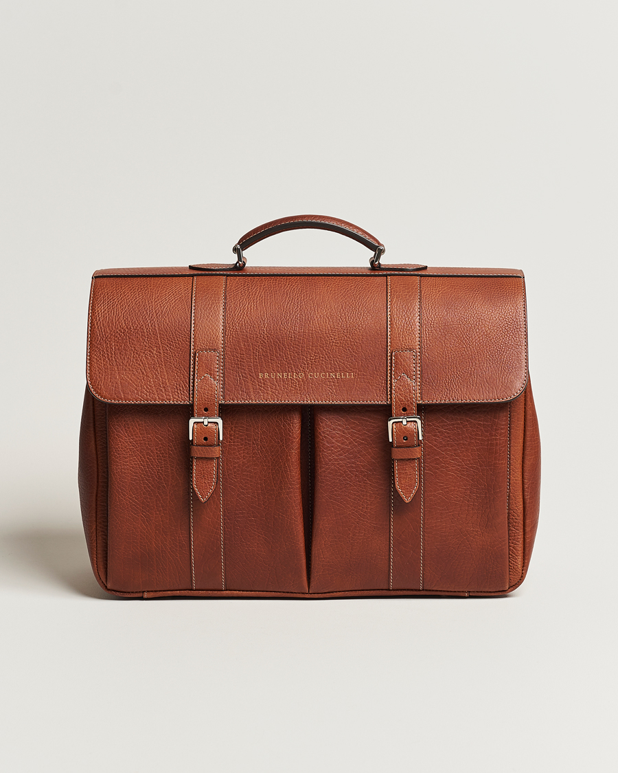 Hombres | Brunello Cucinelli Grain Leather Briefcase Cognac | Brunello Cucinelli | Grain Leather Briefcase Cognac
