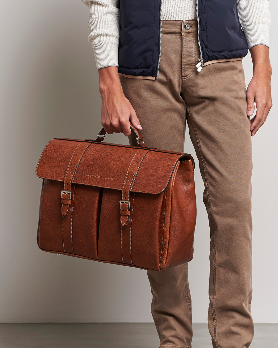 Hombres | Brunello Cucinelli Grain Leather Briefcase Cognac | Brunello Cucinelli | Grain Leather Briefcase Cognac
