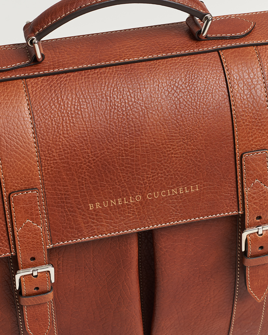 Hombres | Brunello Cucinelli Grain Leather Briefcase Cognac | Brunello Cucinelli | Grain Leather Briefcase Cognac