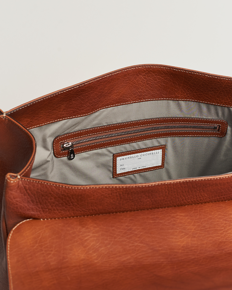 Hombres | Brunello Cucinelli Grain Leather Briefcase Cognac | Brunello Cucinelli | Grain Leather Briefcase Cognac