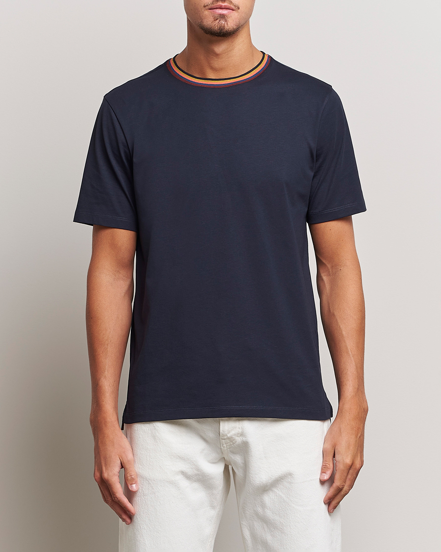 Hombres | Camisetas | Paul Smith | Stripe Rib Crew Neck T-Shirt Navy