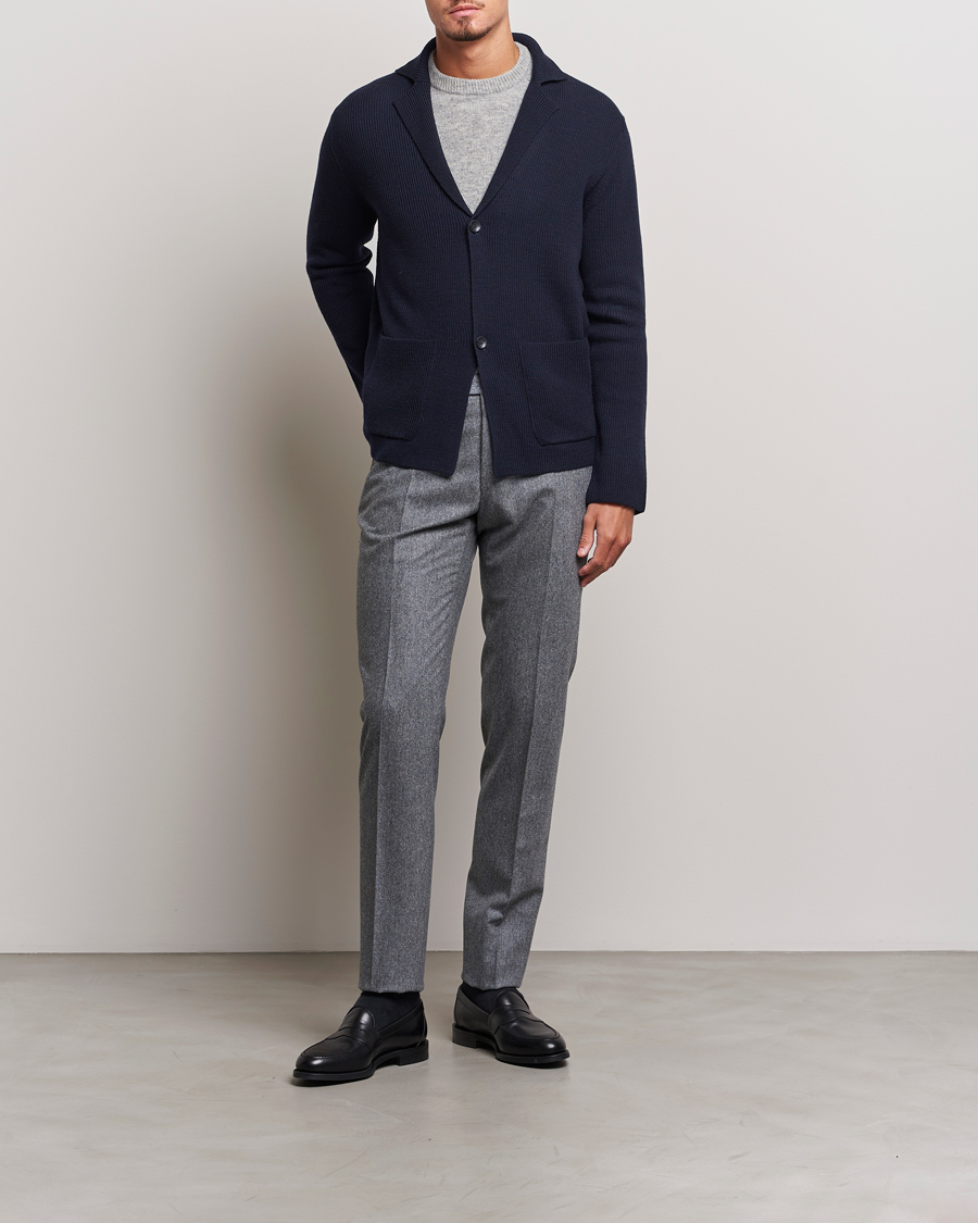 Hombres | Jerséis y prendas de punto | Zanone | Merino Wool Cardigan Jacket Navy