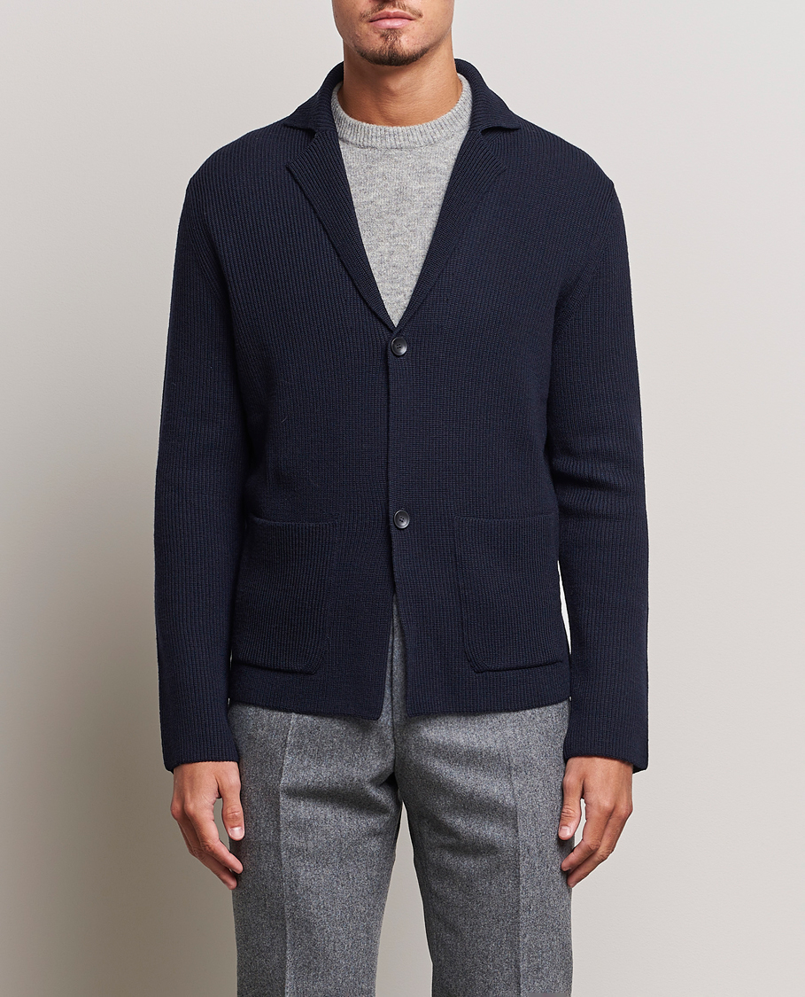 Hombres | Jerséis y prendas de punto | Zanone | Merino Wool Cardigan Jacket Navy