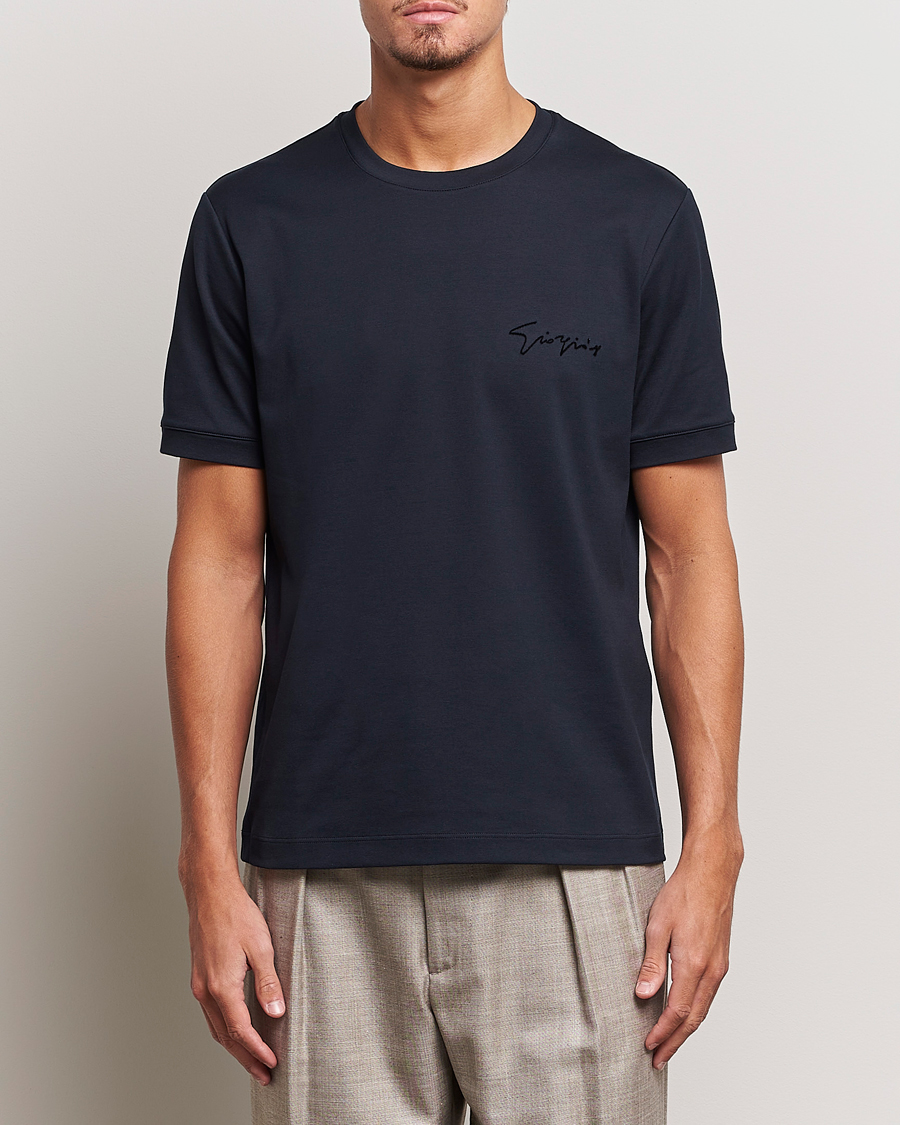 Hombres | Camisetas | Giorgio Armani | Embroidered Signature T-Shirt Navy
