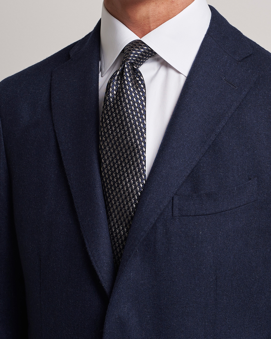 Hombres |  | Giorgio Armani | Jacquard Silk Tie Navy/Grey