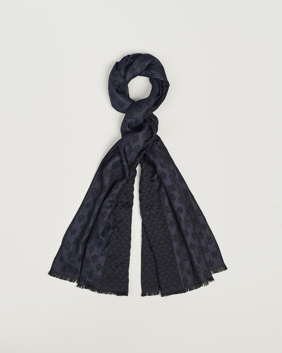 Hombres | Giorgio Armani Wool/Silk Monogram Scarf Navy | Giorgio Armani | Wool/Silk Monogram Scarf Navy