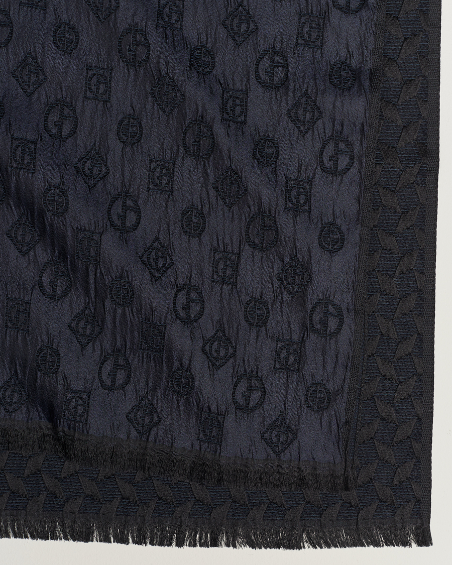Hombres | Giorgio Armani Wool/Silk Monogram Scarf Navy | Giorgio Armani | Wool/Silk Monogram Scarf Navy