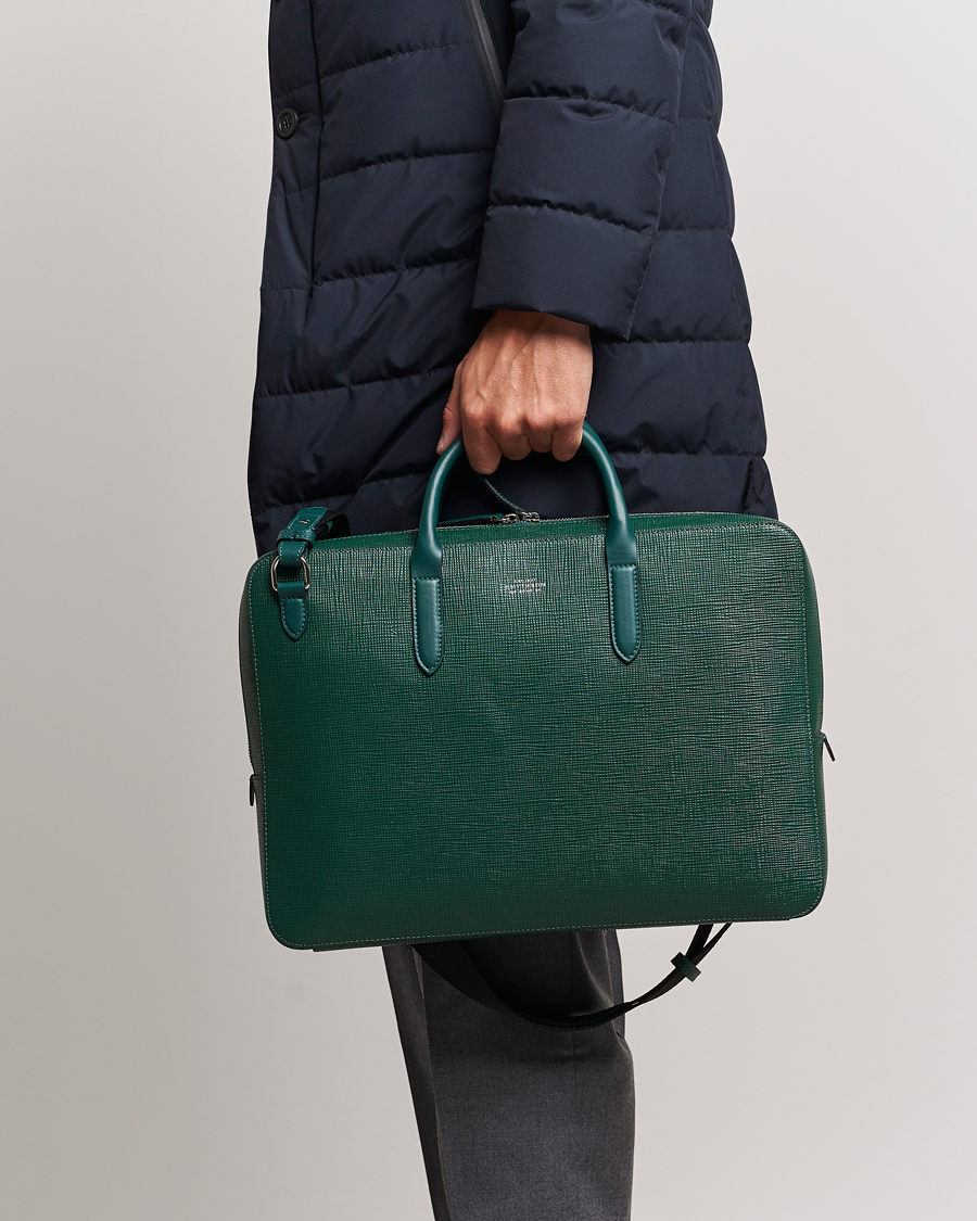 Hombres |  | Smythson | Panama Lightweight Briefcase Forest Green