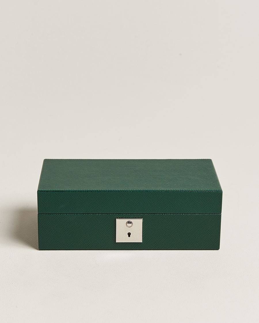 Hombres | Smythson Panama Lockable Watch And Cufflink Box Forest Green | Smythson | Panama Lockable Watch And Cufflink Box Forest Green