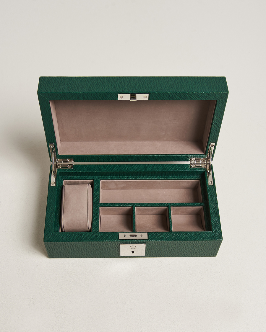 Hombres |  | Smythson | Panama Lockable Watch And Cufflink Box Forest Green