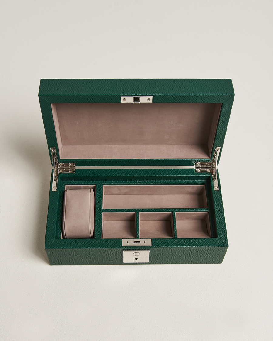 Hombres | Smythson Panama Lockable Watch And Cufflink Box Forest Green | Smythson | Panama Lockable Watch And Cufflink Box Forest Green